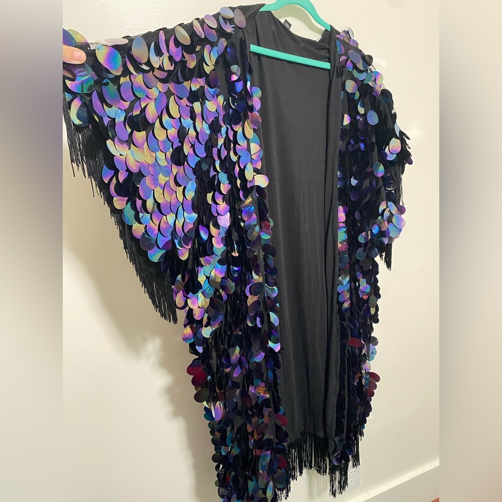 Little Black Diamond Oversized Sequin Kimono
